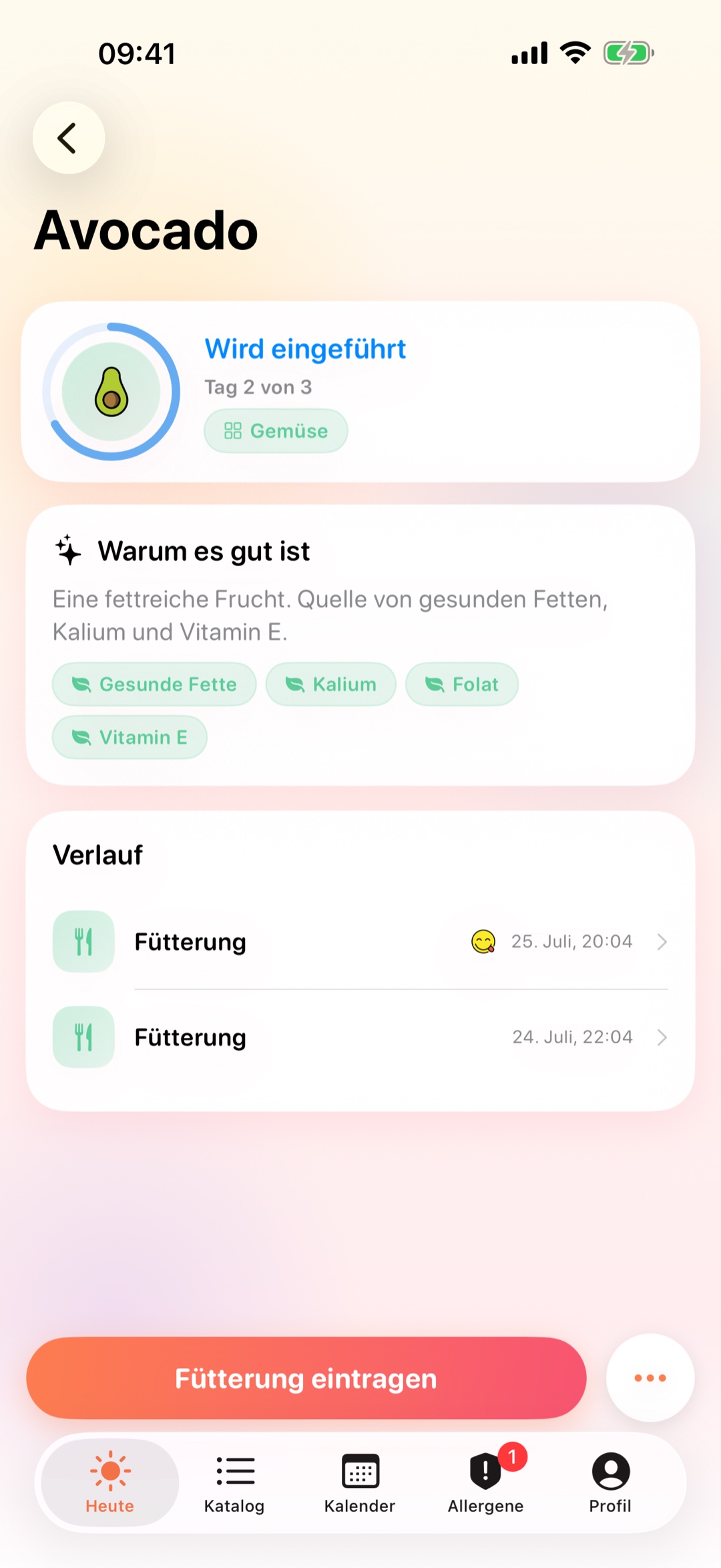 Lebensmittel-Karte mit Beobachtungsfenster, Tag 2 von 3
